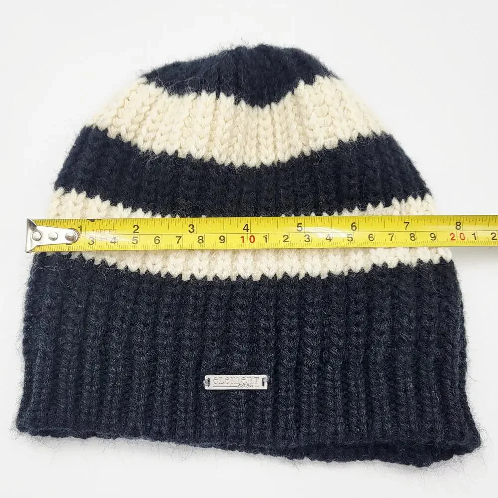 Element Eden Black & Cream Striped Knit Beanie Hat Women's - Picture 8 of 8